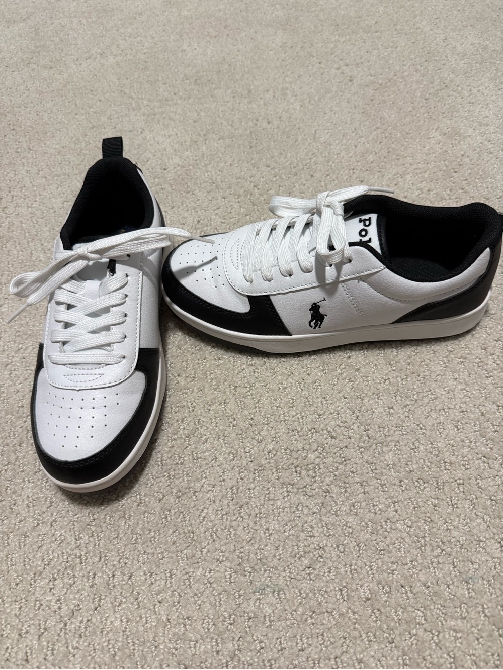 New! Never Worn! Polo by Ralph Lauren Boys White & Black Low-Top Sneakers 5Y
